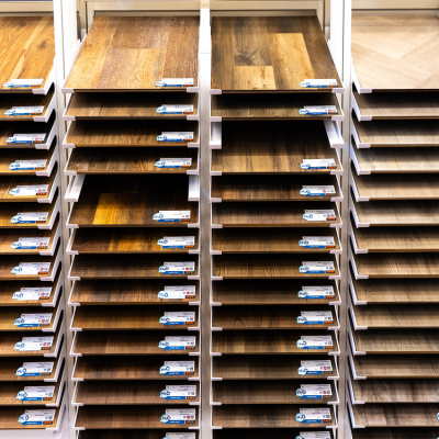 Luxury vinyl plank wood-look flooring samples display
